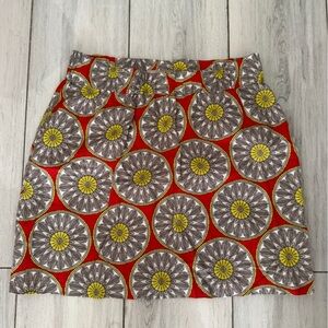 Banana Republic Red and Yellow Floral A-Line Skirt Linen M